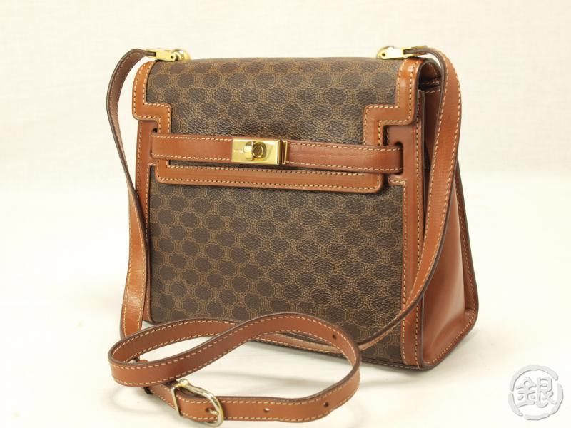 AUTHENTIC CELINE BROWN LOGO MACADAM SHOULDER BAG 110845 | GINZA ...