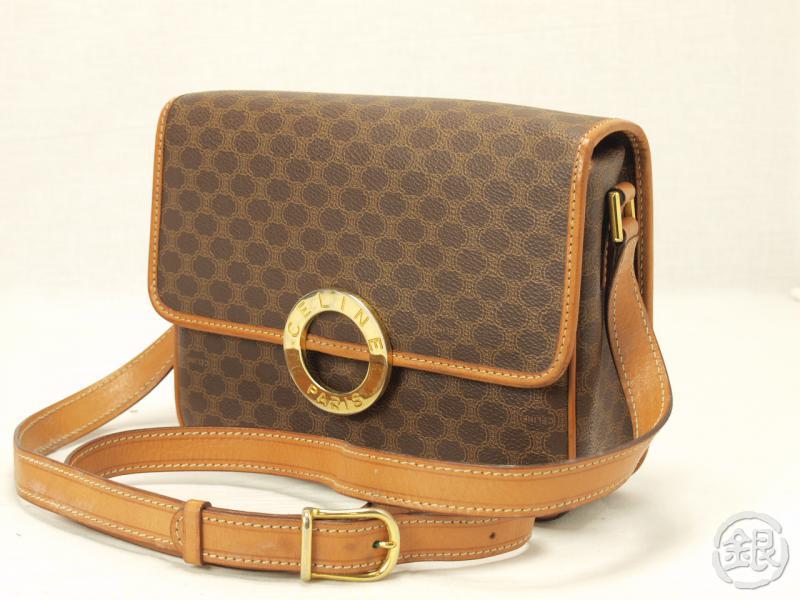 AUTHENTIC CELINE BROWN LOGO MACADAM SHOULDER BAG PURSE 110866 ...