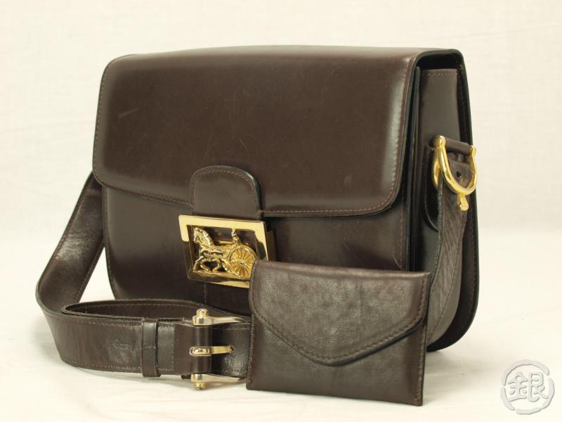 AUTHENTIC CELINE PARIS DARK BROWN LEATHER SHOULDER BAG PURSE ...